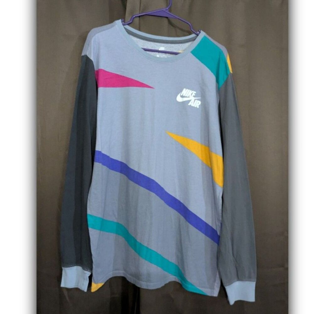 The Nike Tee Athletic Cut Air Mens Long Sleeve Grey Geometric Multicolor Size XL